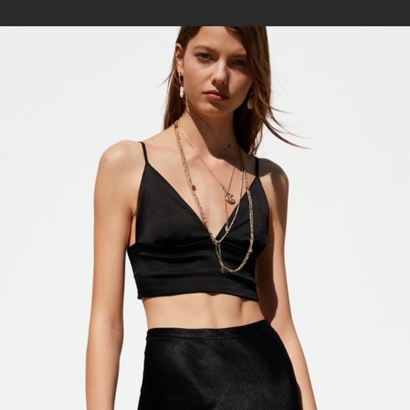 black satin top zara